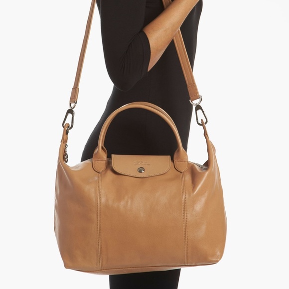 longchamp le pliage cuir camel